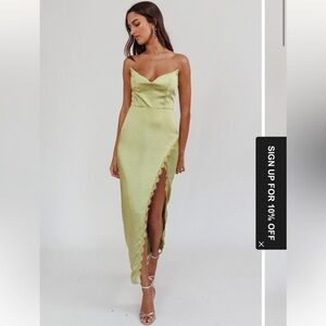 Selfie Leslie Winter Moon Strapless Lace Trim Midi Dress Sage